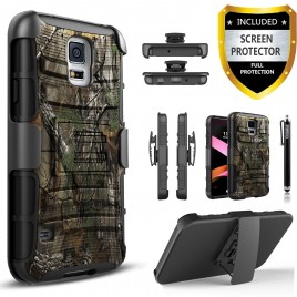 Samsung Galaxy S5 Case, Dual Layers [Combo Holster] Case And Built-In Kickstand Bundled with [Premium Screen Protector] Hybird Shockproof And Circlemalls Stylus Pen (Camo)